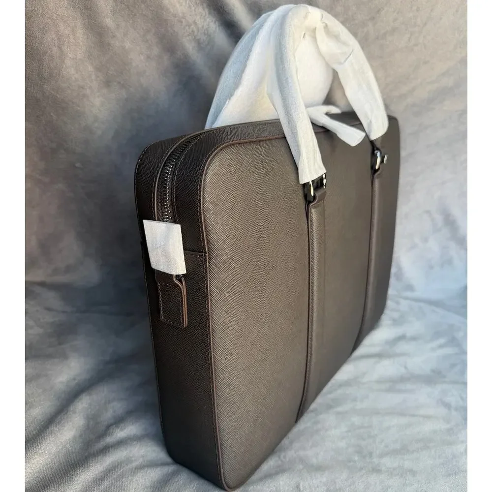 Quince Italian Saffiano Leather Briefcase 16in Laptop Bag Hickory NWT